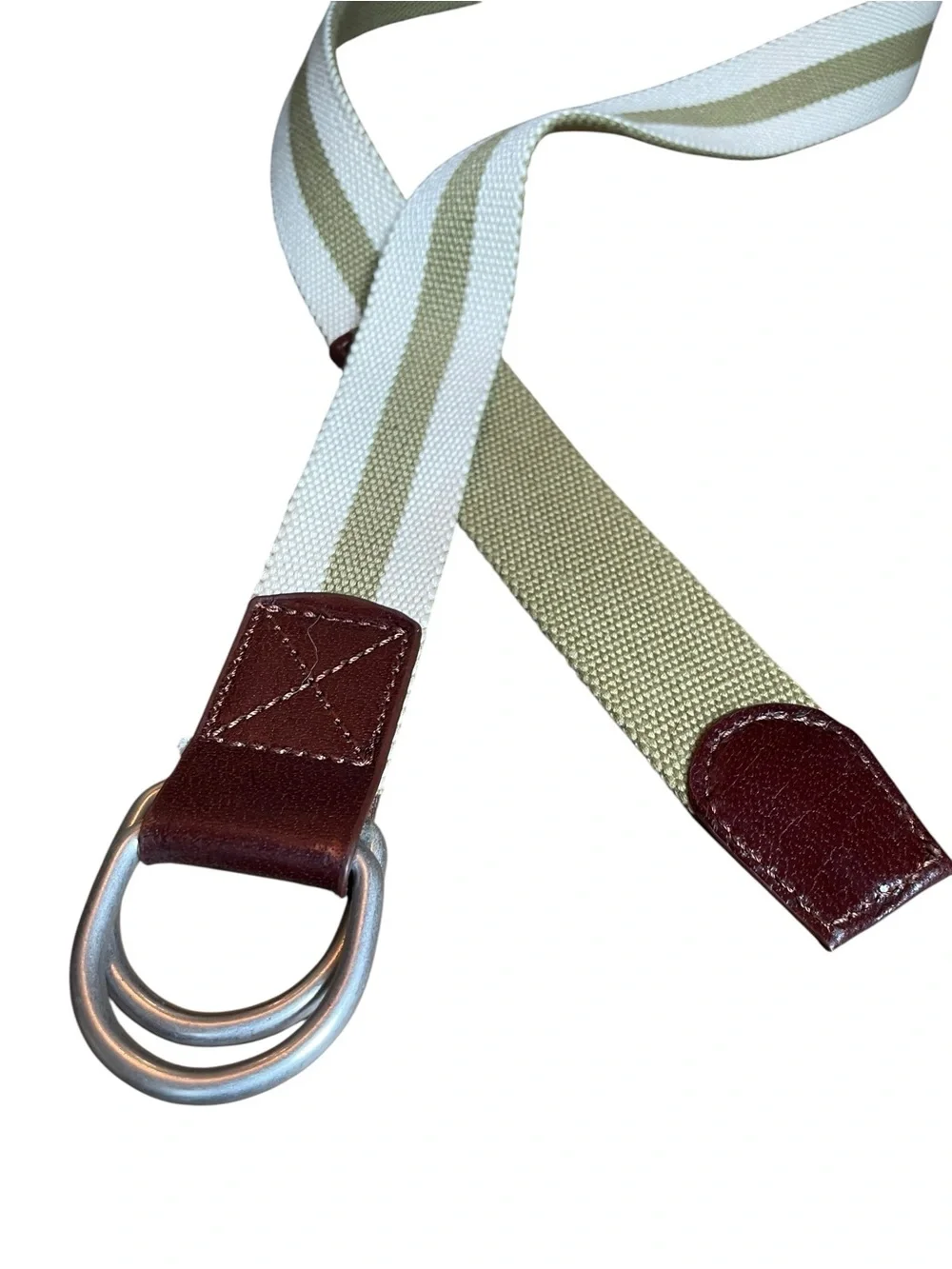 Leather Canvas D-Ring Belt Striped L XL (47